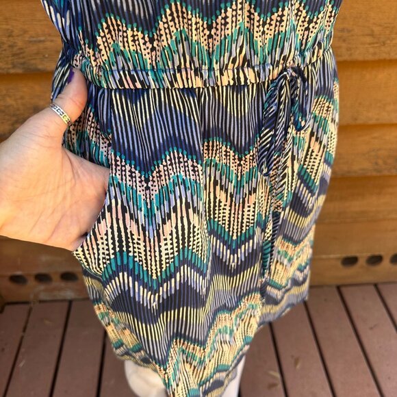 BeBop Blue & Multicolor Chevron Sleeveless Tie Waist Dress Size L - Picture 6 of 9